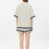 Scallop Edge Linen Top and Shorts 2 Piece Set