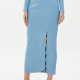 Ribbed Knit Maxi Skirt Blue