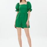 Green Puff Sleeve Square Neck Strapless Playsuit Romper