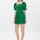 Green Puff Sleeve Square Neck Strapless Playsuit Romper