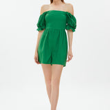 Green Puff Sleeve Square Neck Strapless Playsuit Romper