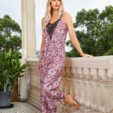 Purple Floral V-neck Jumpsuit