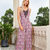 Purple Floral V-neck Jumpsuit