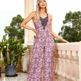 Purple Floral V-neck Jumpsuit