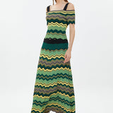 Stripe Knit Maxi Skirt Green