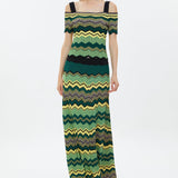 Stripe Knit Maxi Skirt Green