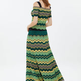 Stripe Knit Maxi Skirt Green