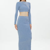 Ribbed Knit Maxi Skirt Blue