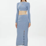 Ribbed Knit Maxi Skirt Blue