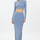 Ribbed Knit Maxi Skirt Blue