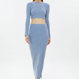 Ribbed Knit Maxi Skirt Blue