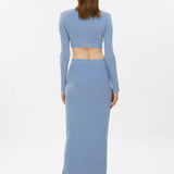 Ribbed Knit Maxi Skirt Blue