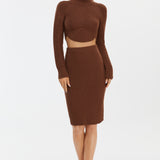 Jupe Midi En Maille Chocolat